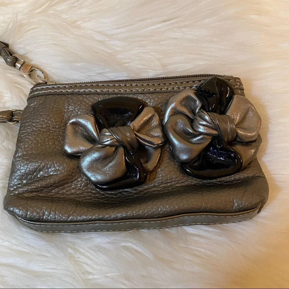 New York & Company Gunmetal Flower Zip Clutch